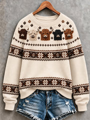 Women's Cute Highland Cow Art Print Sweatshirt