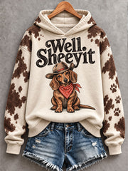 Women's Retro Westren Style Dogs Lover Art Printed Hoodie