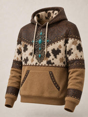 Men's Christian Cross Print Oversized Drop-Shoulder Hoodie With Pockets