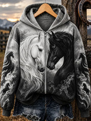 Women's Horse Print Zip-Up Hoodie