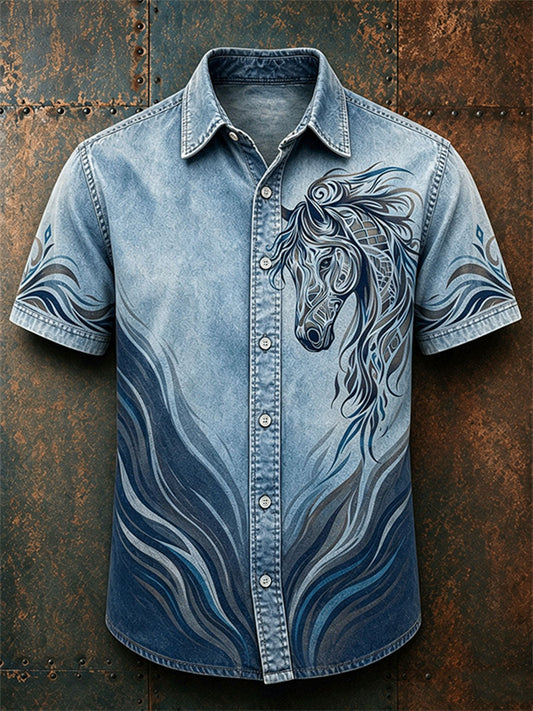 Men's Horse Print Short Sleeve Shirt