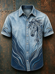 Men's Horse Print Short Sleeve Shirt