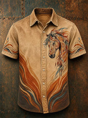 Men's Horse Print Short Sleeve Shirt