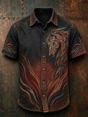 Men's Horse Print Short Sleeve Shirt