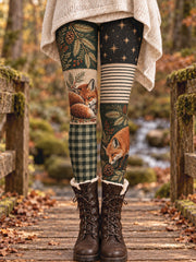 Women's Vintage Winter Floral Animals Art Printed Leggings
