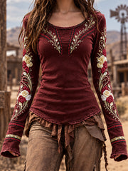 Women's Vintage Western Style Long Sleeve Top