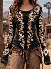 Women's Vintage Western Style Long Sleeve Top