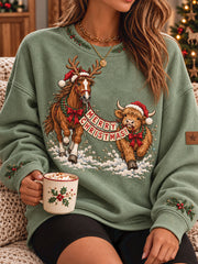 Women's Vintage Western Style Christmas Art Printed Sweatshirt
