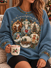 Women's Vintage Western Style Christmas Art Printed Sweatshirt