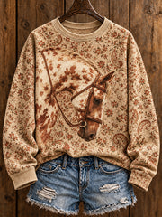 Women's Vintage Western Syle Horses Lover Printed Sweatshirt