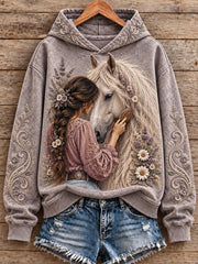 Women's Vintage Western Style Horses Lover Printed Hoodie