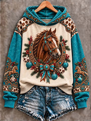 Women's Western Cowboy Christmas Horse & Horseshoe Art Hoodie