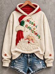 Women's Christmas Funny Santa Art Printed Hoodie