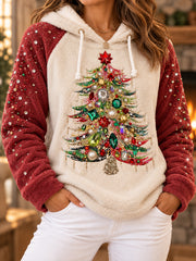 Women's Christmas Tree Art Printed Flannel Hoodie