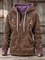 Women's Vintage Western Style Horses&Floral Art Printed Coat
