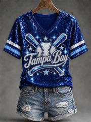 Women's Tampa Bay Baseball Lover Print V-Neck Tee