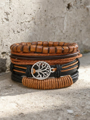 Men's Tree of Life Vintage Woven Personalized Leather Bracelet Three-Piece Set
