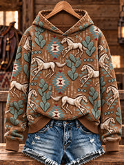 Women's Retro Western Horse Hoodie
