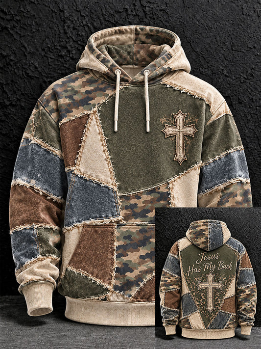 Men's Cross Patchwork Print Casual Hoodie