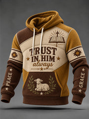Men's Trust In Him Always Color-block Print Checkered Cotton Hoodie