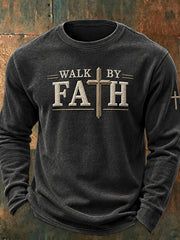 Men's Walk By Faith Pattern Color-block Design Casual Round-neck Sweatshirt