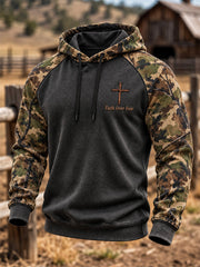 Men's Christian Cross Print Velvet Raglan Hoodie