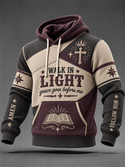 Men's Walk In Light Color-Block Print Checkered Cotton Hoodie