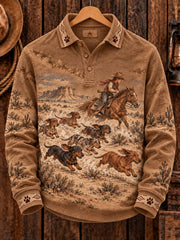 Men's Western Dachshund Printed long sleeve polo
