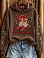 Women's Vintage Western-Style Christmas Pattern Casual Hoodie