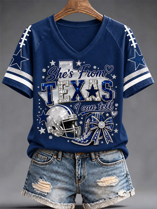 Women's Football Gameday Gift For Football Fans Casual V-Neck Tee