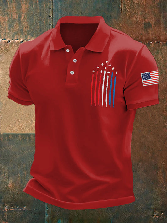 Men's Independence Day American Flag Jet Plane Print Casual Top