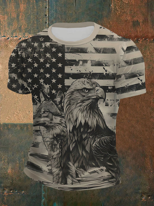 Men's American Flag Eagle Print T-Shirt