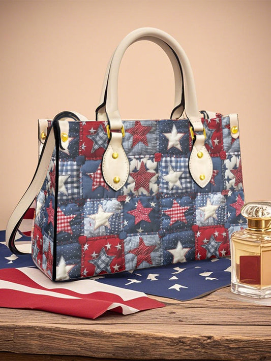 Women's American Star Flag Art Leather Tote Shoulder Bag