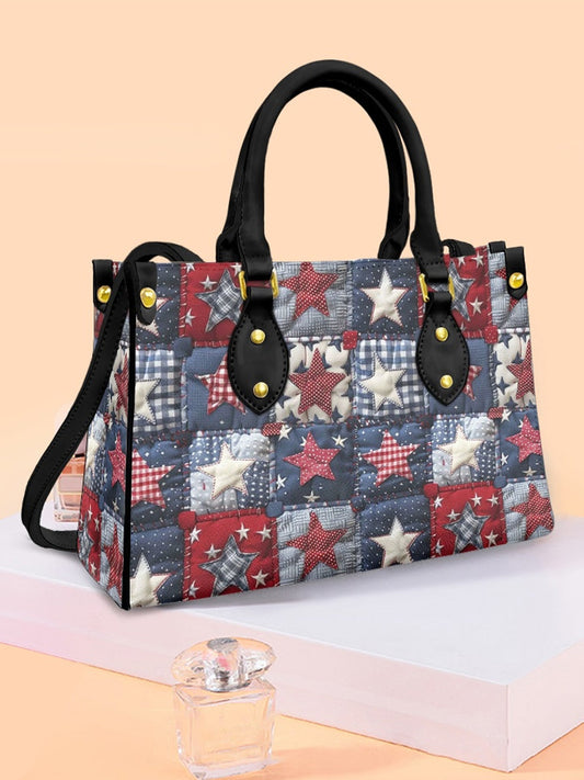 Women's American Star Flag Art Leather Tote Shoulder Bag