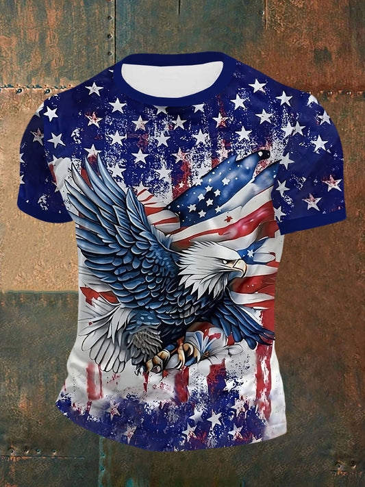 Men's American Flag Eagle Print T-Shirt