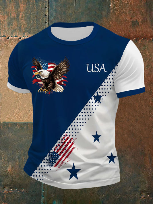 Men's American Flag Eagle Print T-Shirt