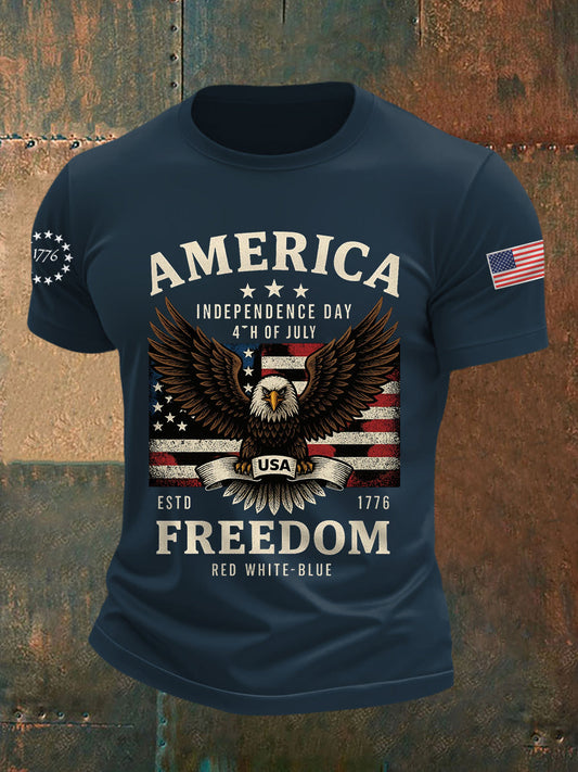 Men's Independence Day Freedom Bald Eagle Graphic Casual Tee