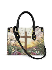 Women's Faith Cross Floral Art Leather Tote Shoulder Bag