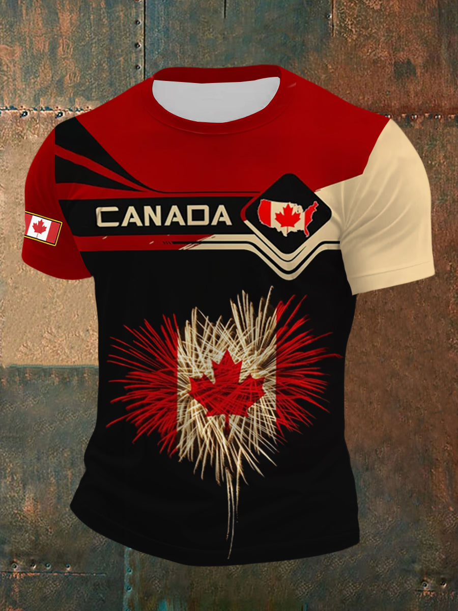 Men's Canadian Flag Maple Leaf Print Casual T-shirt