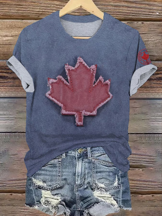 Women's Retro Canada Day Print Short Sleeve T-Shirt