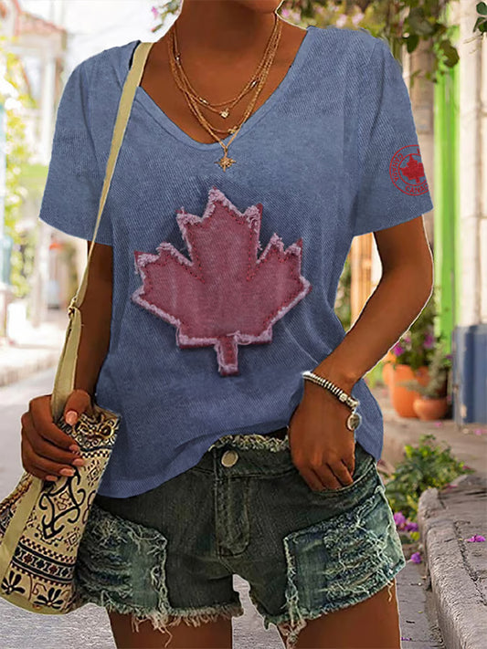 Women's Retro Canada Day Print Short Sleeve T-Shirt