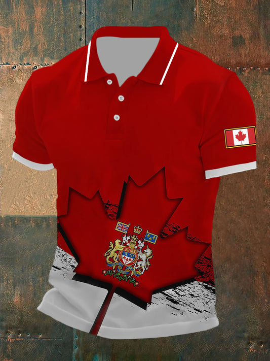 Men's Canadian Flag Maple Leaf Print Casual Top