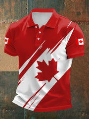 Men's Canadian Flag Maple Leaf Print Casual V-Neck Top