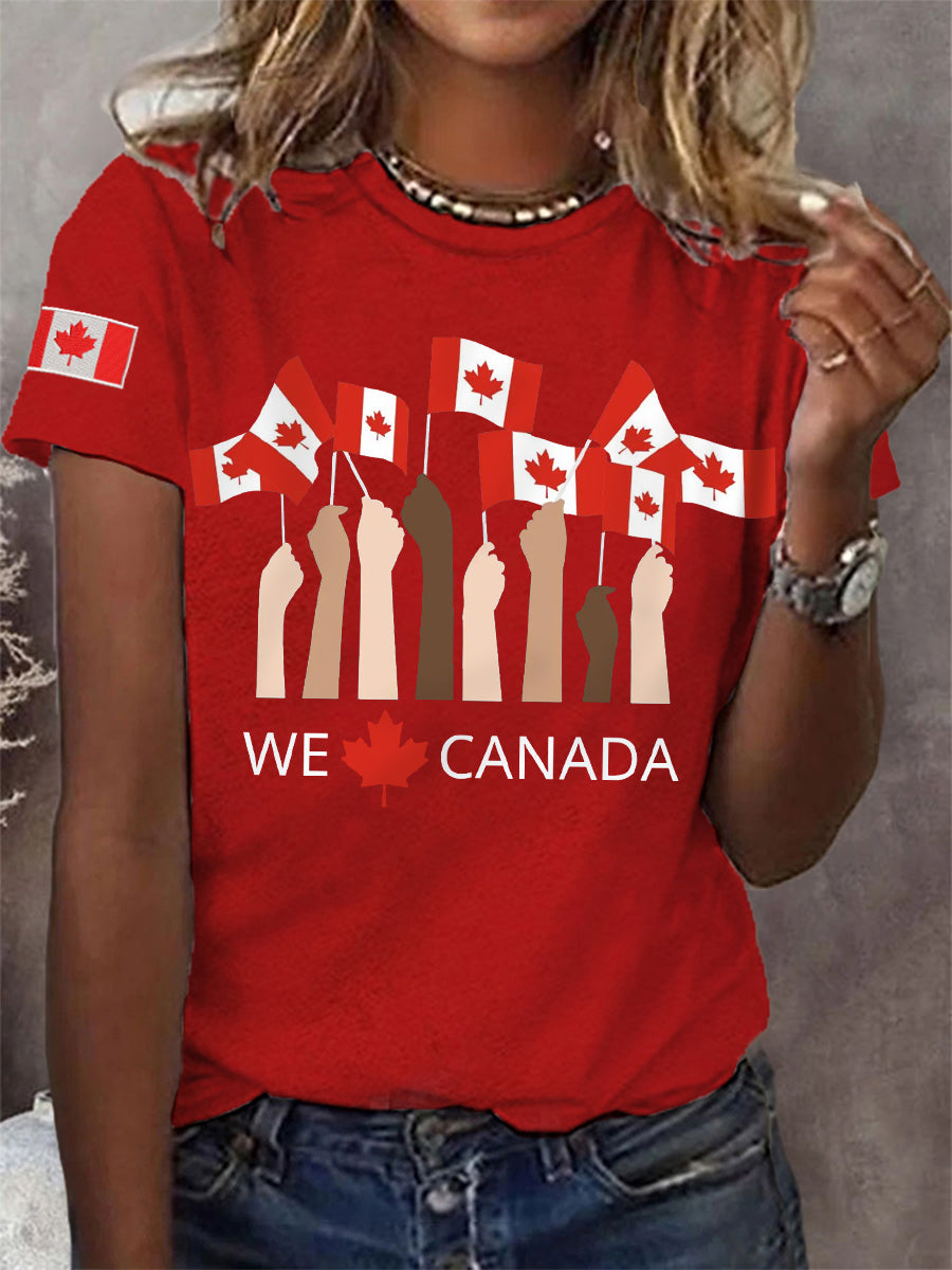 Women's Proud To Be Canadian,Canadian Flag Print Casual Tee