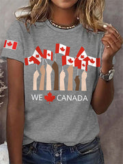 Women's Proud To Be Canadian,Canadian Flag Print Casual Tee