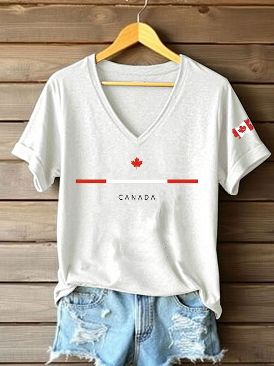 Women's Canadian Maple Leaf Printed Casual T-Shirt
