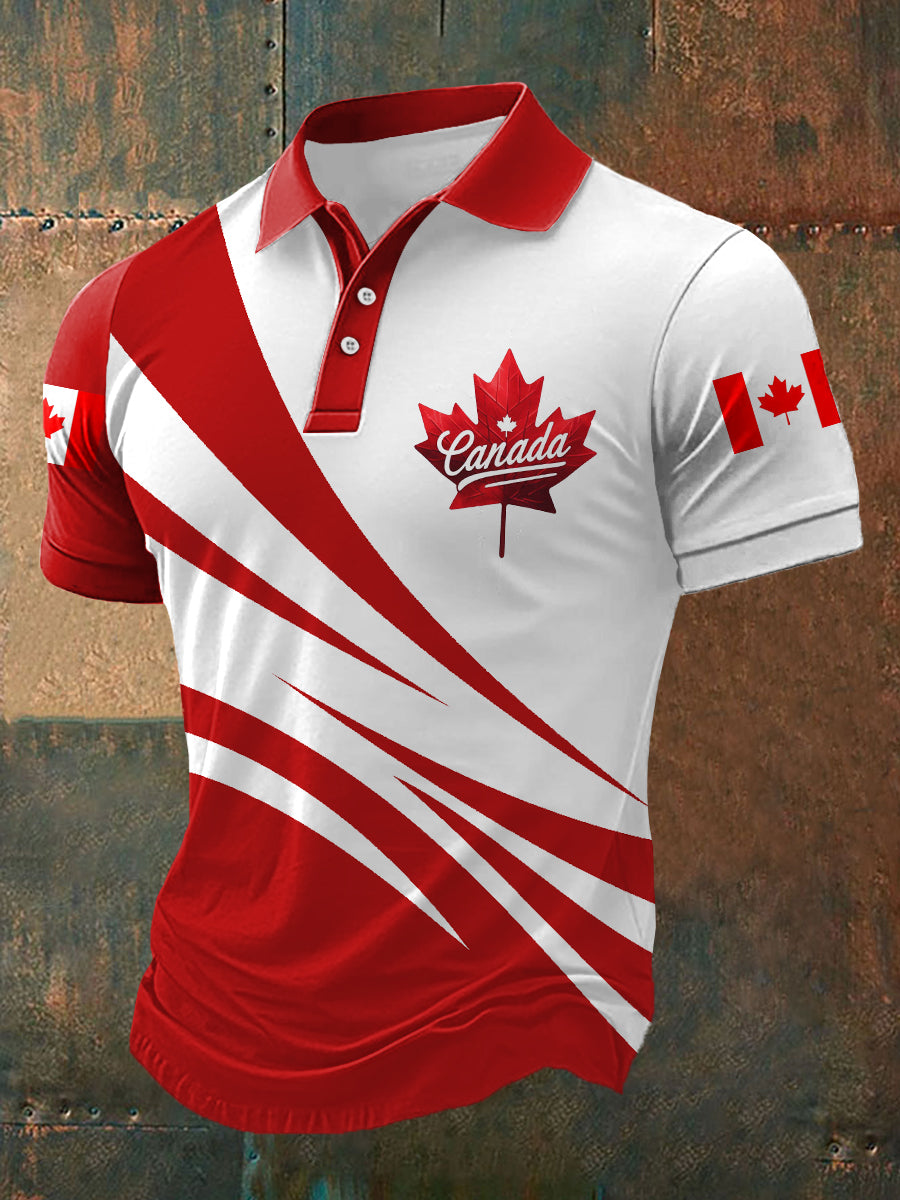 Men's Canadian Flag Maple Leaf Print Casual Top