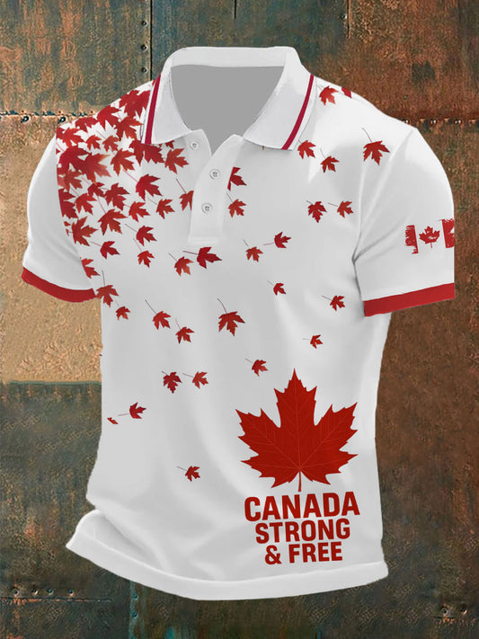Men's Canada Strong And Free Print Button T-Shirt