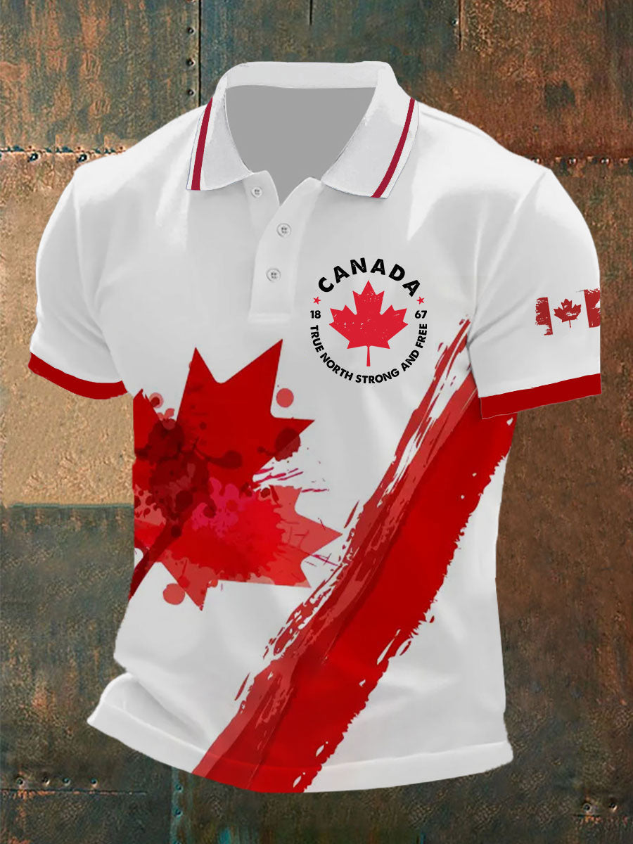 Men's Canada True North Strong And Free Print Button T-Shirt