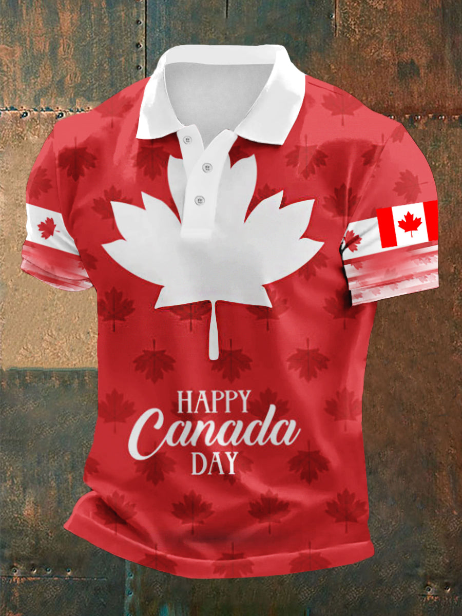 Men's Happy Canada Day Canadian Maple Leaf  Print Casual Top